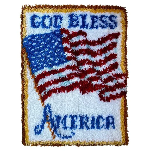 Handmade God Bless America Latch Hook Rug Wall Hanging Mat 27.5 X21Patriotic - Picture 3 of 9